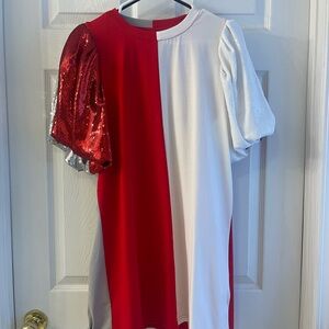Queen of Sparkles Red and White Sequin Sleeve Top